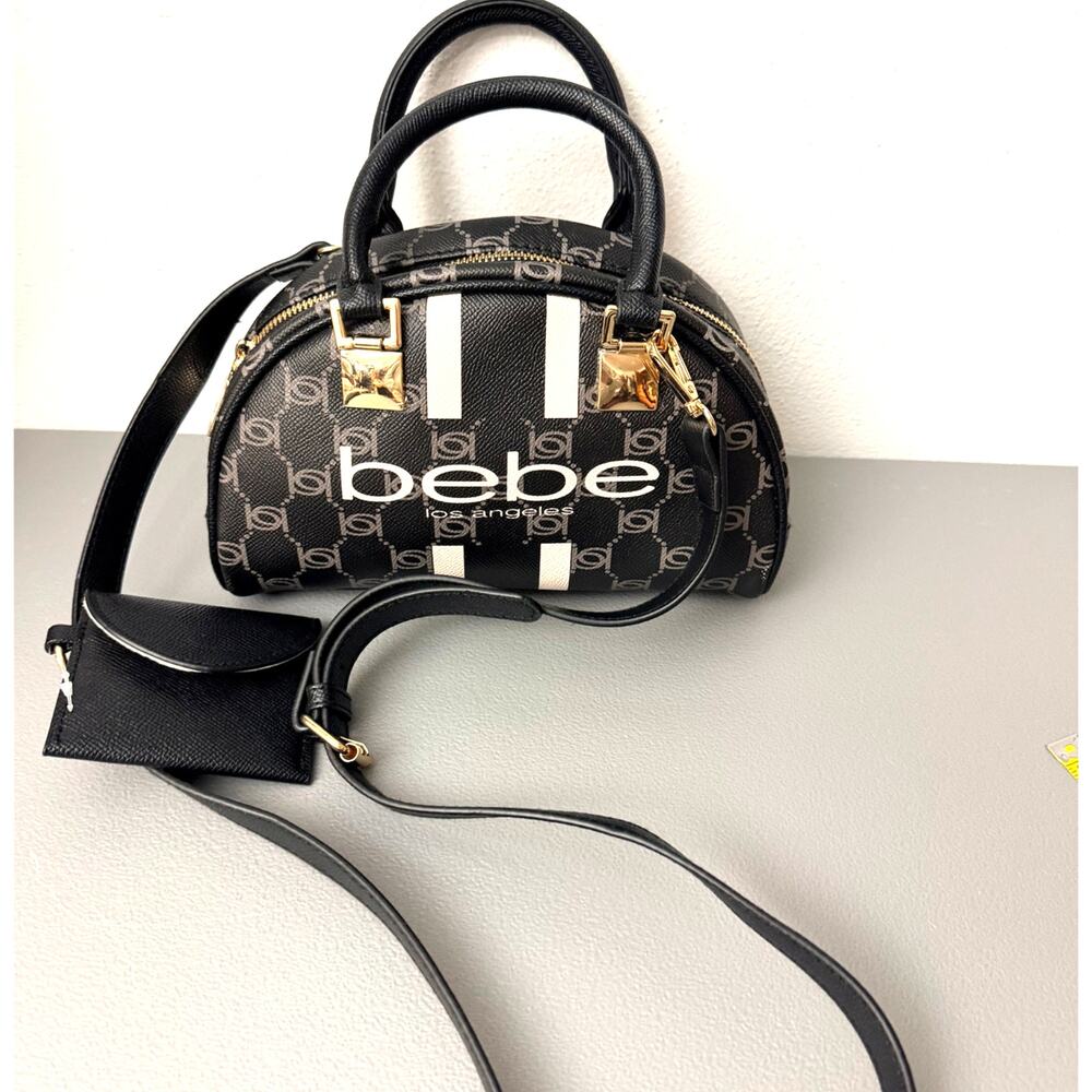 bebe Los Angeles Monogram Mini Dome Satchel Crossbody Bag & Coin Pouch